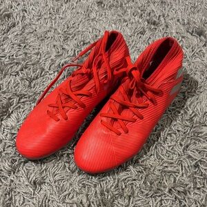 Adidas Nemesis size 5.5 youth Red Soccer Cleats with Silver Stripe